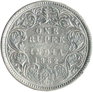 Silver Rupee Coin of Victoria Queen of 1862.