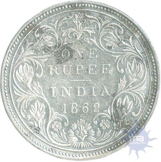 Silver Rupee Coin of Victoria Queen of 1862.