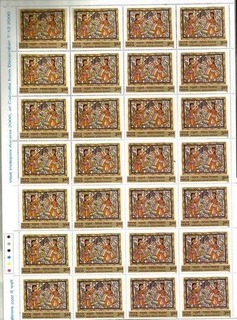 Three Rupees of  Madhubani Mithila Paintings bali and Sugriva Complete Sheet of Forty Stamps of 2000.