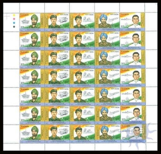 Three Rupees of  Fifty  Years of The Republic of India Complete Sheet of Seven Pairs of 2000.