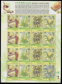 Five Rupees of  Medicinal Plants Guggulu Brahmi Amla  and Ashwagandha of  Sheet Let of Sixteen Stamps of 2003.