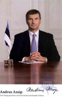 Autograph  of Andrus Ansip of prime Minister of Estonia.