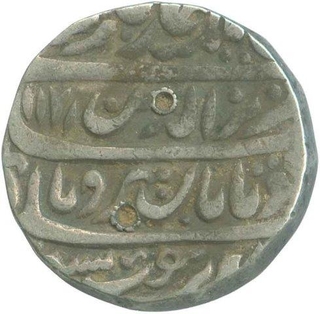 Silver Rupee Coin  of Aziz ud din Alamgir II of Shahjahanabad Mint.