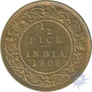 Bronze Half Pice Coin of  King Edward VII of  Calcutta Mint of 1908.