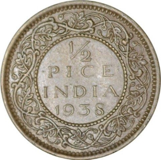 Bronze Half Pice Coin  of King George VI of Calcutta Mint of 1938.