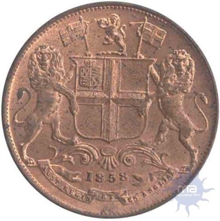 Copper Quarter Anna Coin of East India Company of Birmingham Mint of 1858.