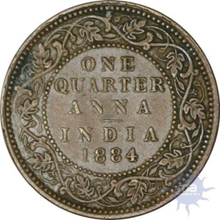 Copper Quarter Anna Coin of Victoria Empress of Bombay Mint of 1884.