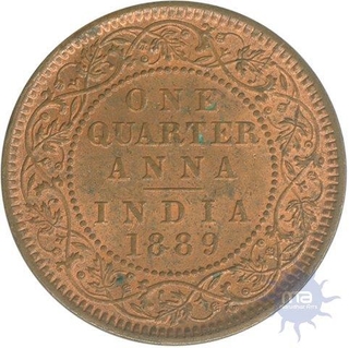 Copper Quarter Anna Coin of  Victoria Empress of  Calcutta Mint of 1889.