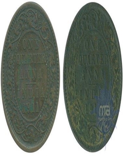 Bronze Quarter Anna  Coin of King George V of 1911 and 1916.