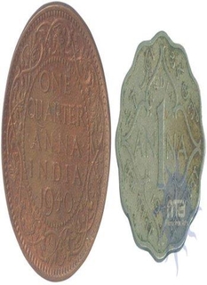 Quarter and one Anna Coins of  of king George VI of Bombay Mint 1940.