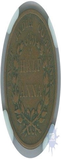 Copper Half Anna Coin of East India Company of Calcutta Mint of 1845.