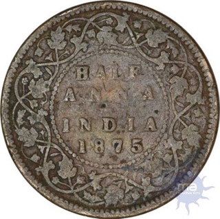 Copper Half Anna Coin of Victoria Queen of Calcutta mint of 1875.