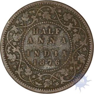 Copper Half Anna Coin of Victoria Empress of Calcutta Mint of 1876.