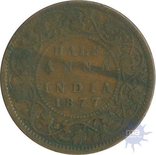 Copper Half Anna Coin of  Victoria  Queen of Bombay Mint of 1877,