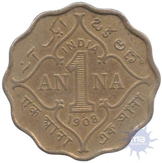 Cupro Nickel One  Anna Coin of  King Edward VII of  Bombay Mint of 1908.