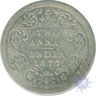 Silver Two Annas Coin  Victoria Empress of Calcutta Mint of 1877,