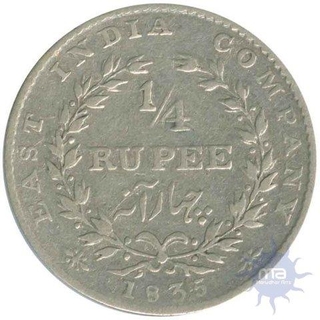 Silver Quarter Rupee Coin of King William III of  Calcutta Mint of 1835.