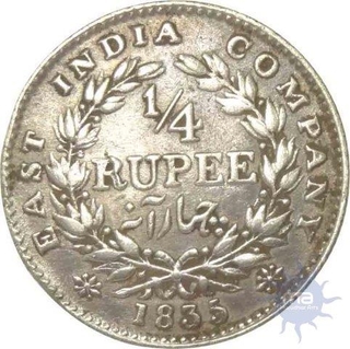 Silver Quarter  Rupee Coin of King William IIII of  Calcutta Mint of 1835.