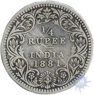 Silver Quarter Rupee Coin of Victoria Empress of Calcutta Mint of 1881.