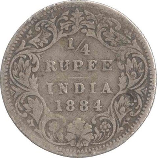 Silver Quarter Rupee Coin of Victoria Empress of Calcutta Mint of 1884.