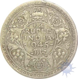 Silver Quarter Rupee Coin of King George VI of Bombay Mint of 1945.