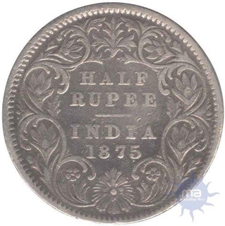 Silver Half Rupee Coin of Victoria Queen of  Calcutta Mint of  1875.