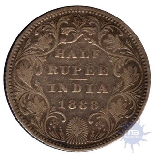 Silver Half  Rupee Coin of  Victoria Empress of  Bombay Mint of 1888.