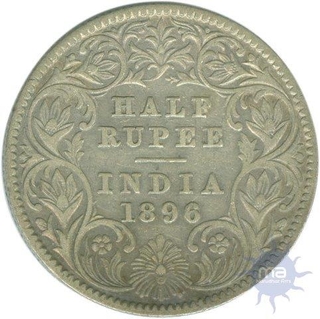 Silver Half  Rupee Coin of  Victoria Empress of Calcutta Mint of 1896.