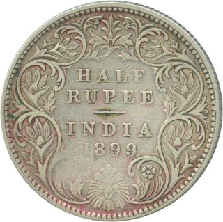 Silver Half  Rupee Coin of Victoria Empress of Bombay Mint of 1899.