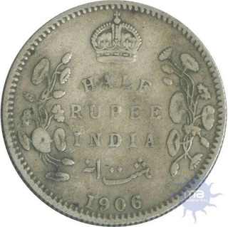 Silver Half  Rupee Coin of King Edward VII of Calcutta Mint of 1906.