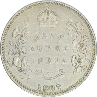 Silver Half Rupee of King Edward VII of Calcutta Mint of 1907.