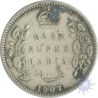 Silver Half  Rupee Coin of King Edward VII of Calcutta Mint of 1907.