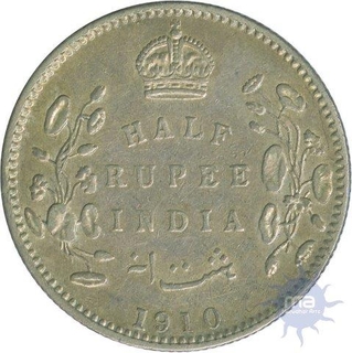 1910, King Edward VII, Silver 1/2 Rupee.

