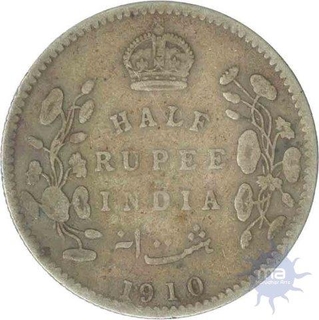 Silver Half  Rupee Coin of King Edward VII of Bombay Mint of 1910.