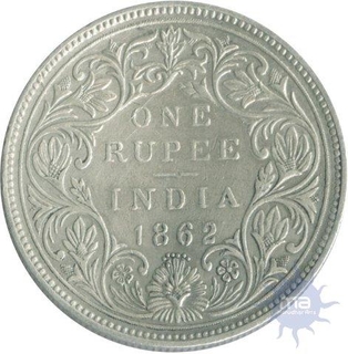 Silver One Rupee Coin of Victoria Queen of  Bombay Mint of 1862.