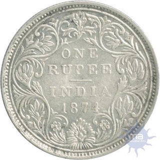 Silver One Rupee Coin of Victoria Queen of  Bombay Mint of 1874.