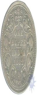 Silver One Rupee Coin of Victoria Empress of Bombay Mint of 1882.