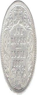 Silver One Rupee Coin of Victoria Empress of  Bombay Mint of 1887.