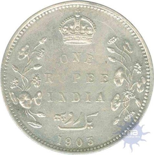 Silver One Rupee Coin of  King Edward VII of Bombay Mint of 1903.