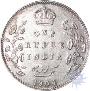 Silver One Rupee Coin of King Edward VII of  Bombay Mint of 1904.