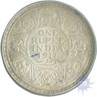 Silver One Rupee Coin of King George V of Calcutta Mint of 1917.