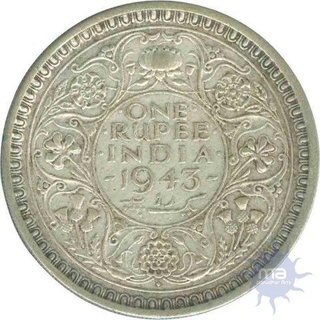 Silver One  Rupee Coin of King George V of  Bombay Mint of 1943.