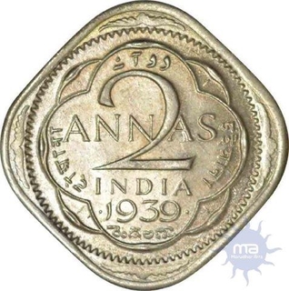 Cupro Nickel Two Annas Coin of King George VI of Bombay Mint of 1939.