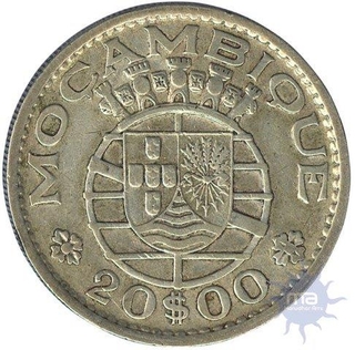 Silver Twenty  Escudos of Mozambique of 1960.