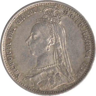 Silver Sixpence Coin of Victoria  Queen  of Great Britain of 1888.