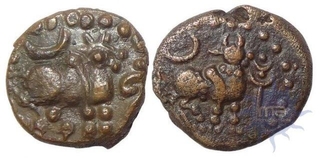 Copper Coins of Devaraya I of Vijayanagara Empire.