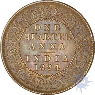 Copper Quarter Anna of Queen Victoria of Calcutta Mint of 1894.