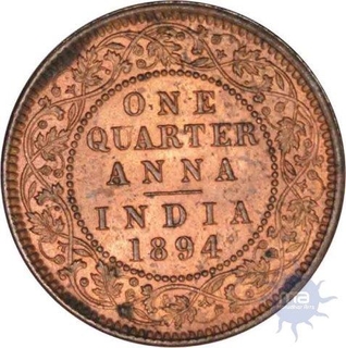 Copper One Quarter Anna of Victoria Empress of Calcutta Mint of 1894.