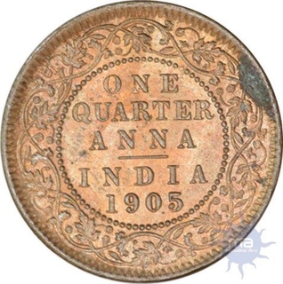 Copper Quarter Anna of King Edward VII of Calcutta Mint of 1905.