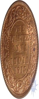 Bronze Quarter Anna of King George V of Calcutta Mint Of 1913.